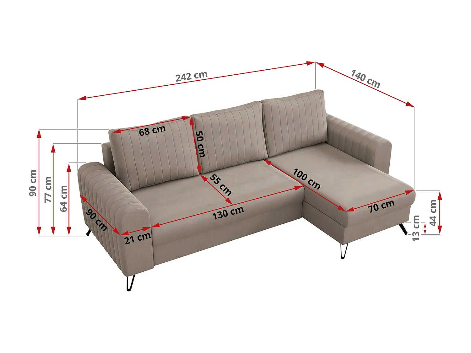 Ecksofa AXEL - universal mit schlaffunktion, Bettkasten - Hellbraun Velvet