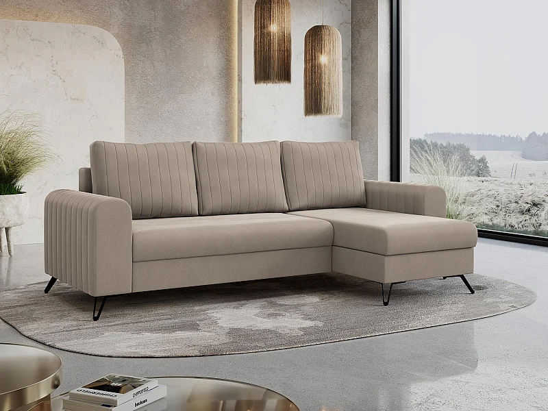 Ecksofa AXEL - universal mit schlaffunktion, Bettkasten - Hellbraun Velvet