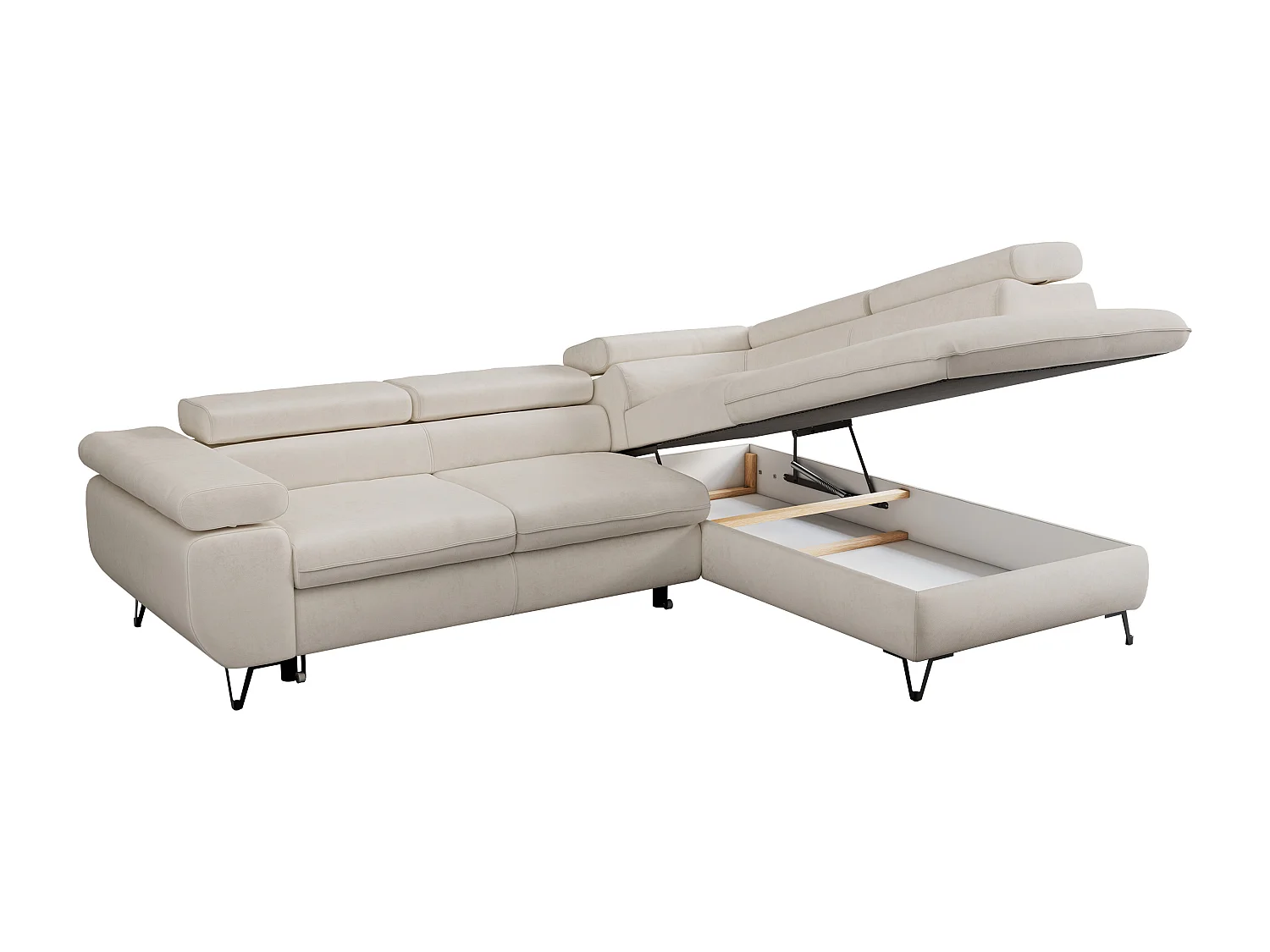 Ecksofa PETER verstellbare Kopfstütze, schlaffunktion - Hellbeige Velvet - Ecke Rechts