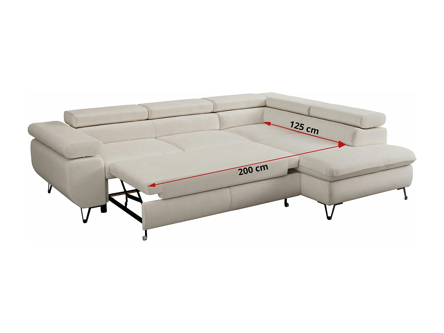 Ecksofa PETER verstellbare Kopfstütze, schlaffunktion - Hellbeige Velvet - Ecke Rechts