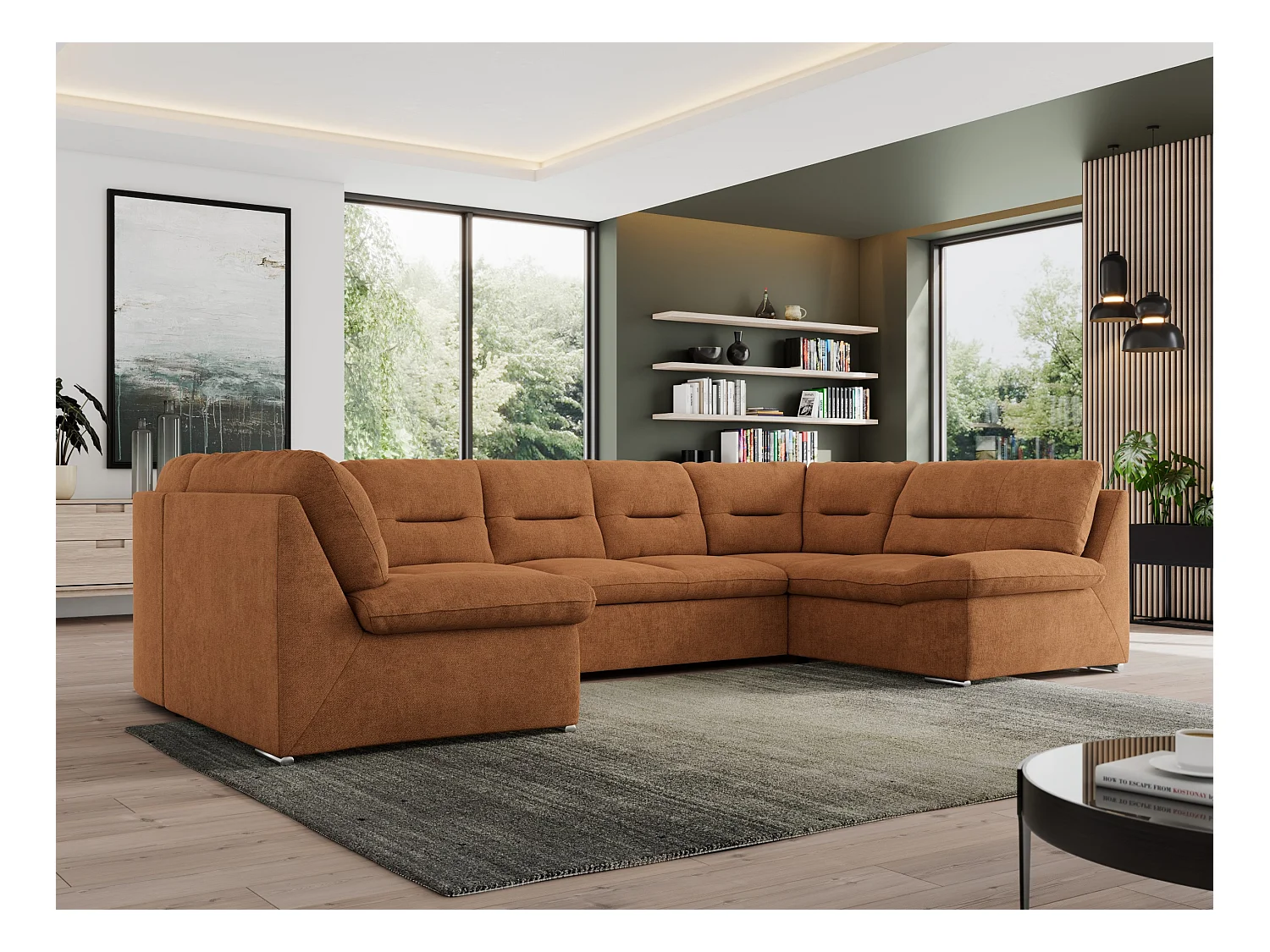 Ecksofa MORBIDO U, XXL Wohnlandschaft mit schlaffunktion - Orange Stukture