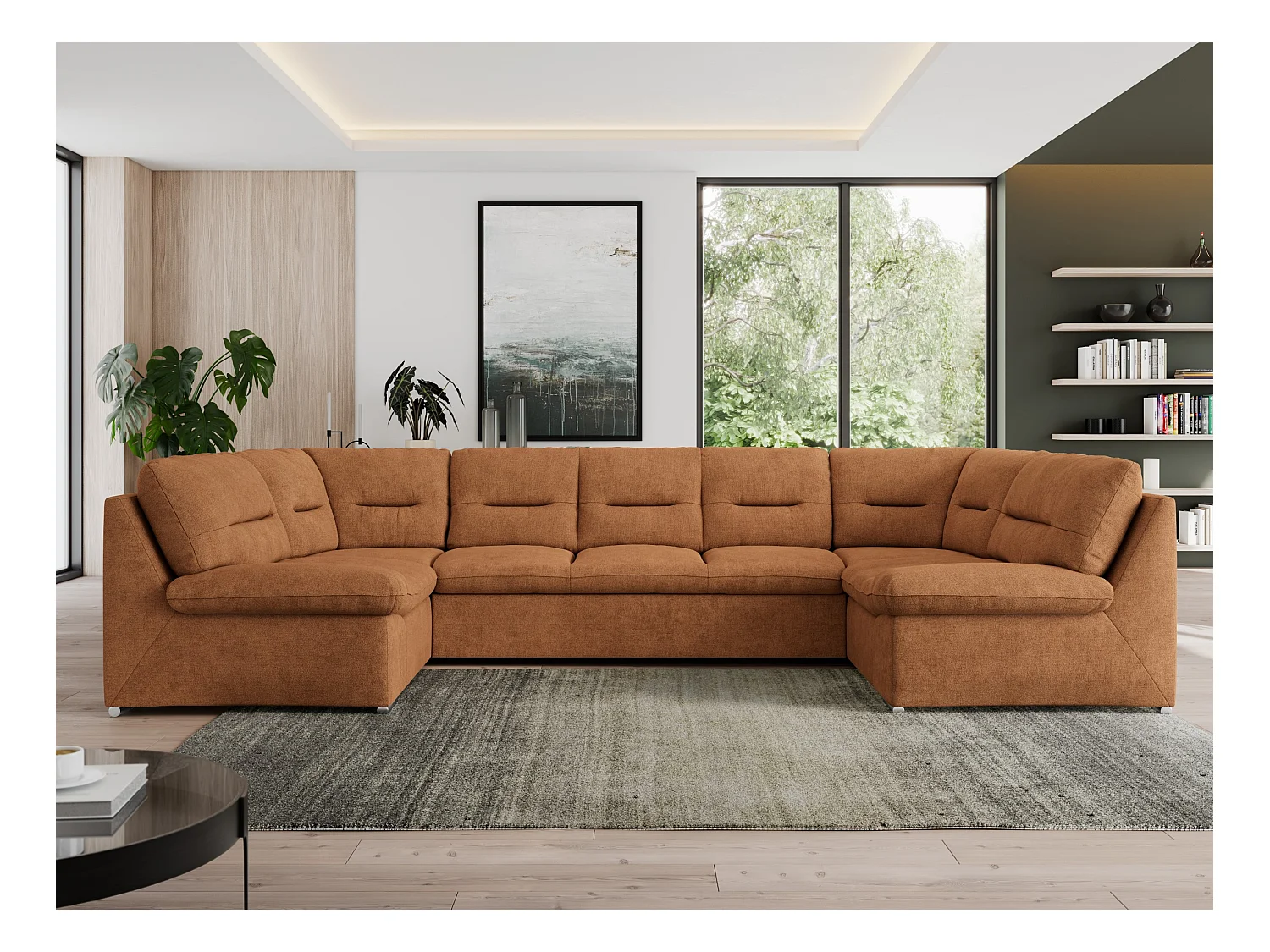 Ecksofa MORBIDO U, XXL Wohnlandschaft mit schlaffunktion - Orange Stukture