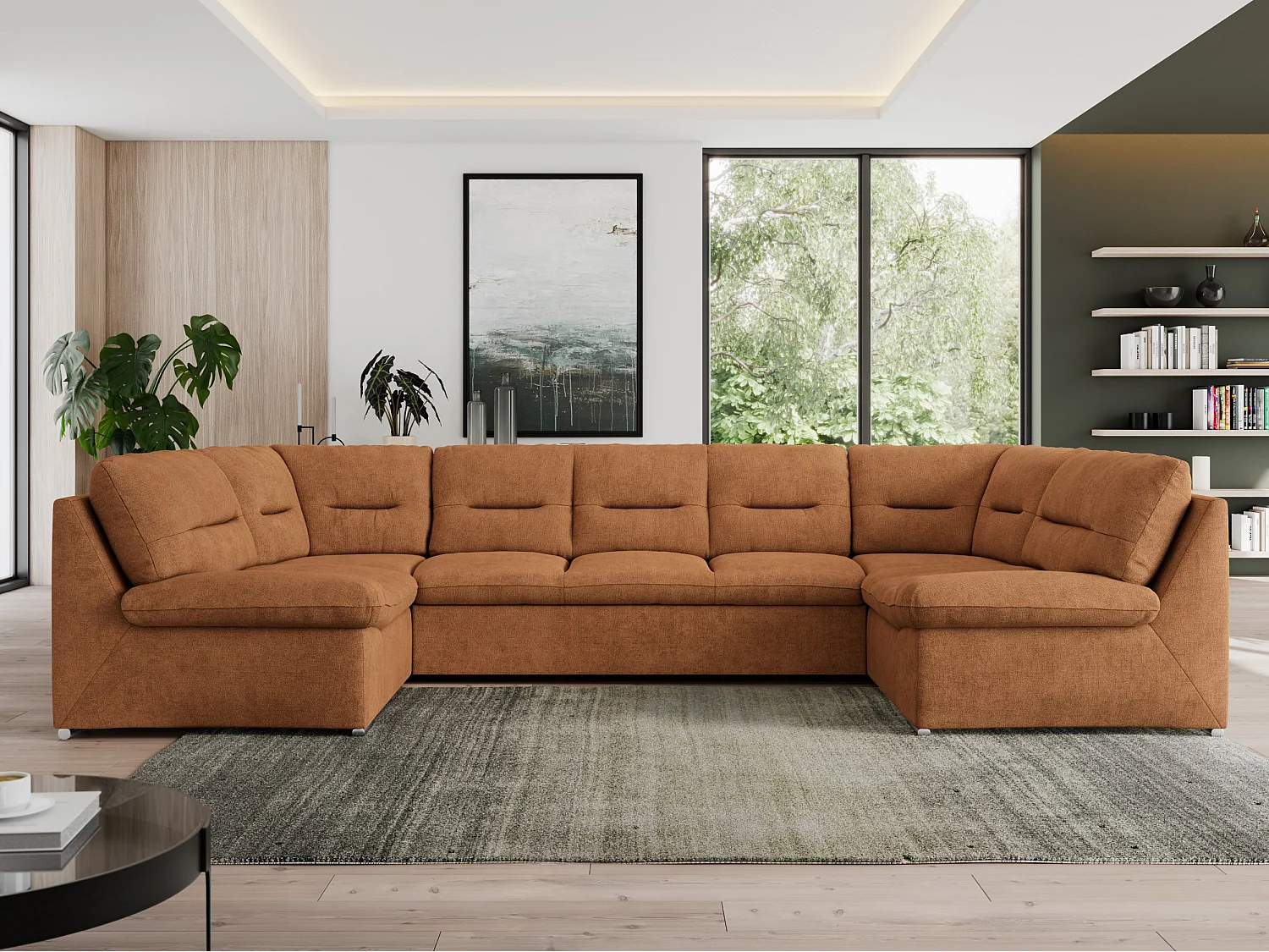 Ecksofa MORBIDO U, XXL Wohnlandschaft mit schlaffunktion - Orange Stukture