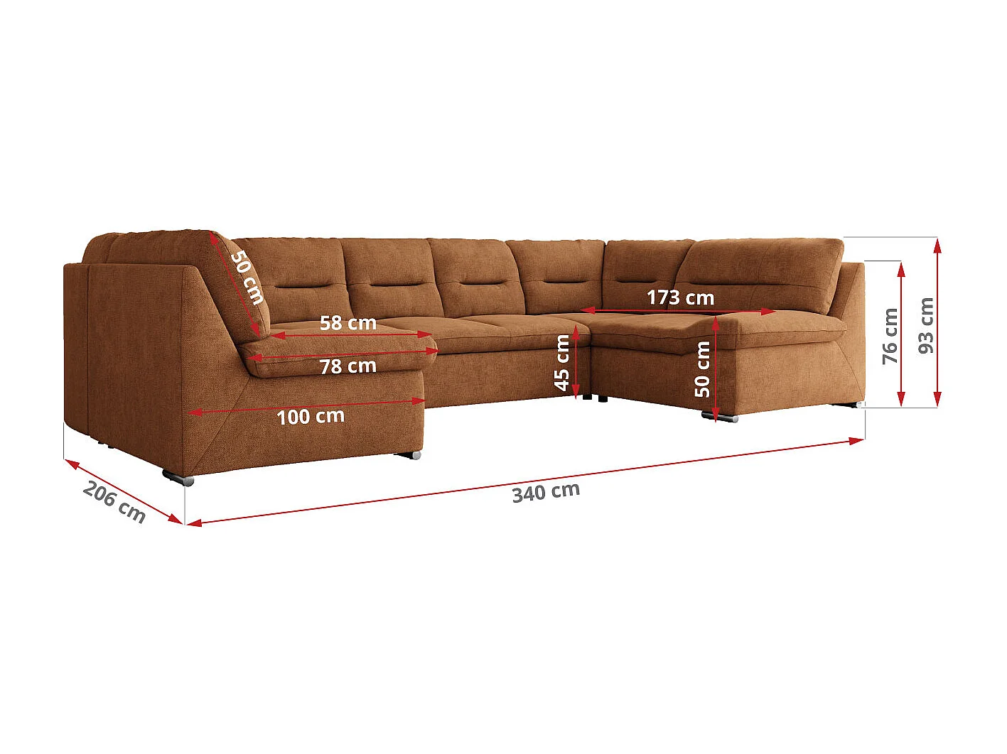 Ecksofa MORBIDO U, XXL Wohnlandschaft mit schlaffunktion - Orange Stukture