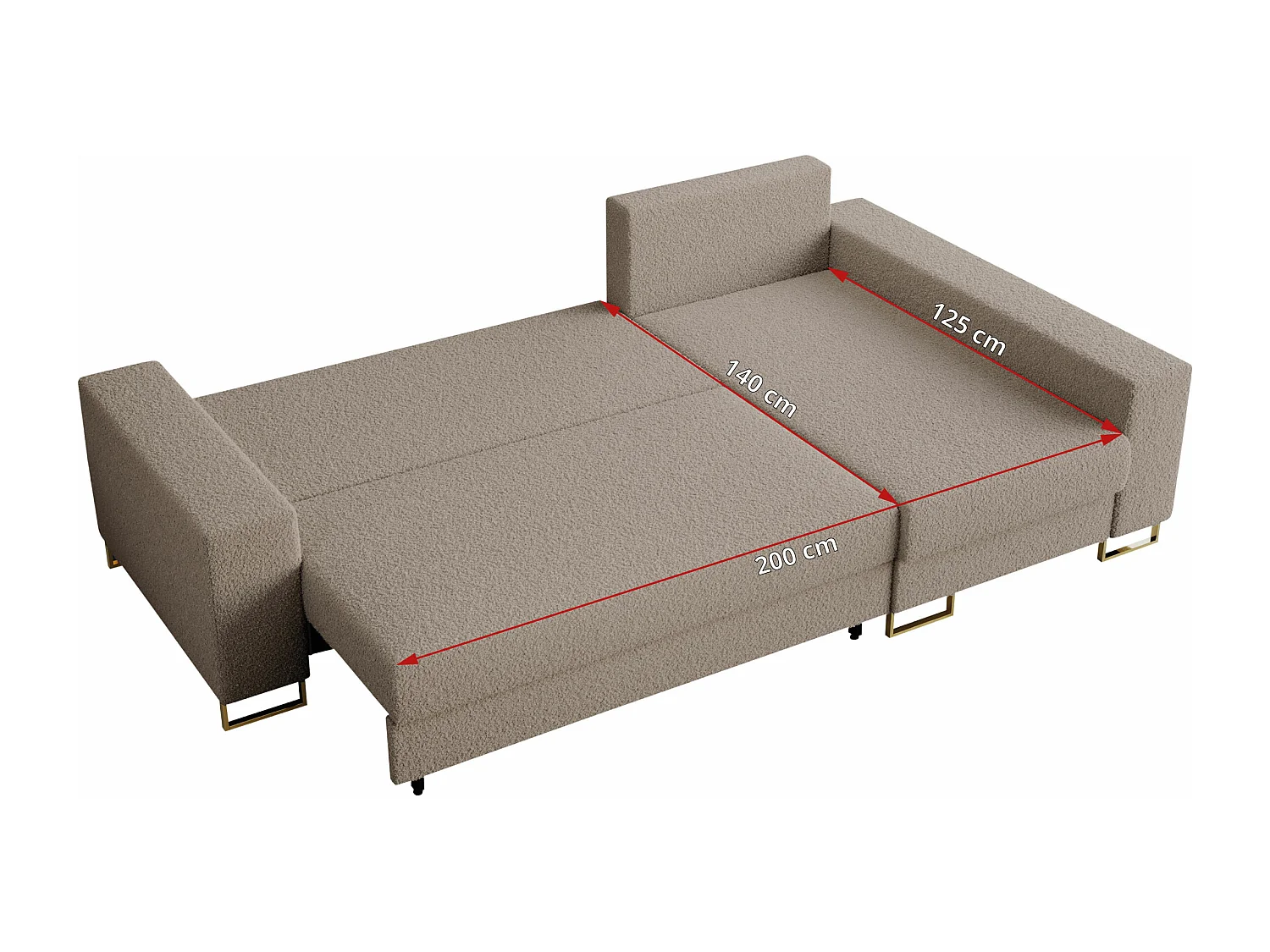 Ecksofa DORIAN - schlaffunktion und Bettkasten, lose Kissen - Hellbraun Boucle