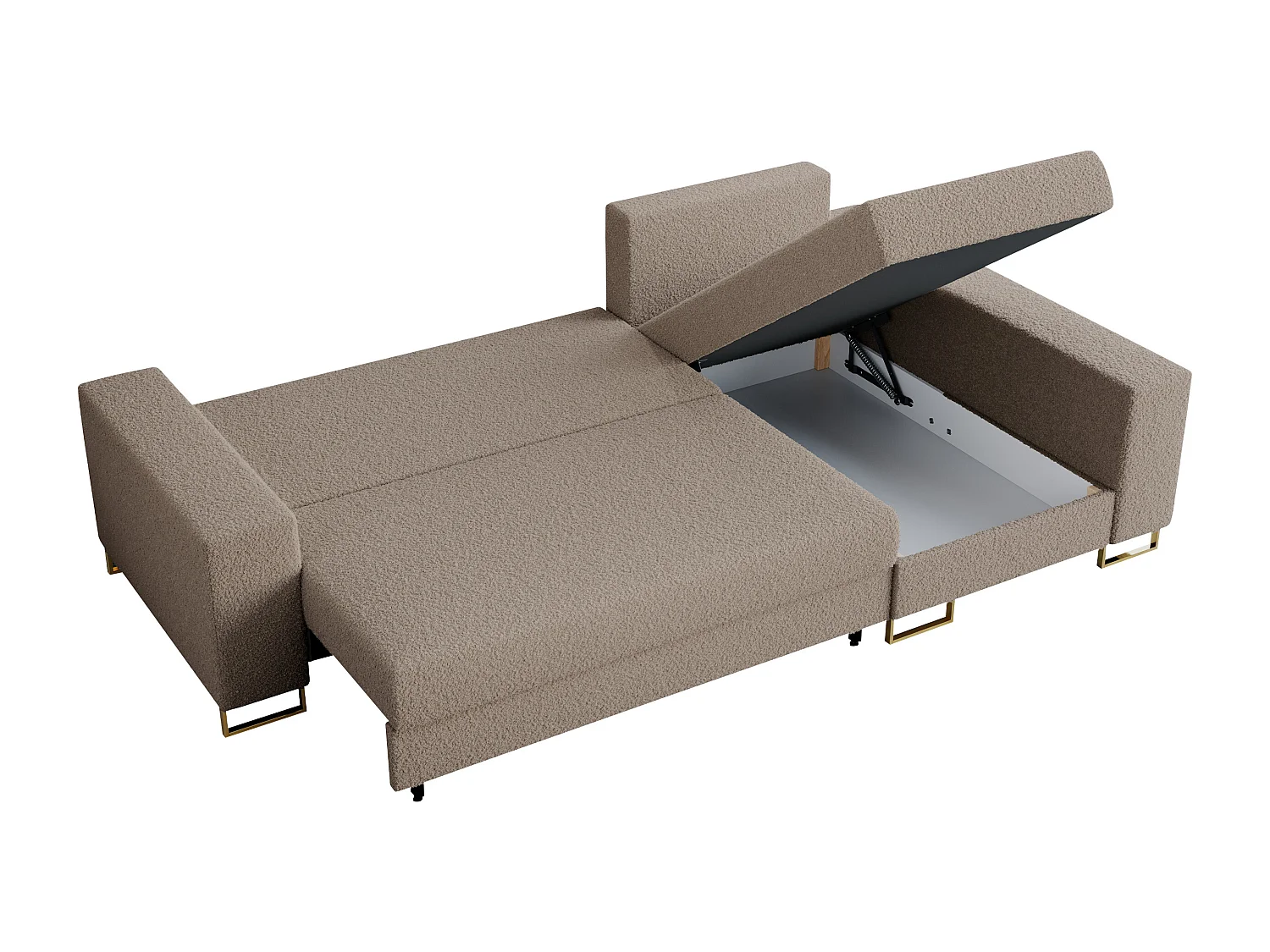 Ecksofa DORIAN - schlaffunktion und Bettkasten, lose Kissen - Hellbraun Boucle