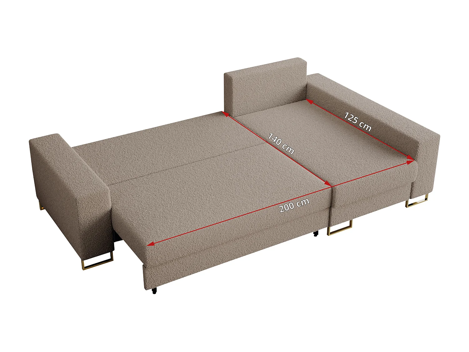 Ecksofa DORIAN - schlaffunktion und Bettkasten, lose Kissen - Hellbraun Boucle