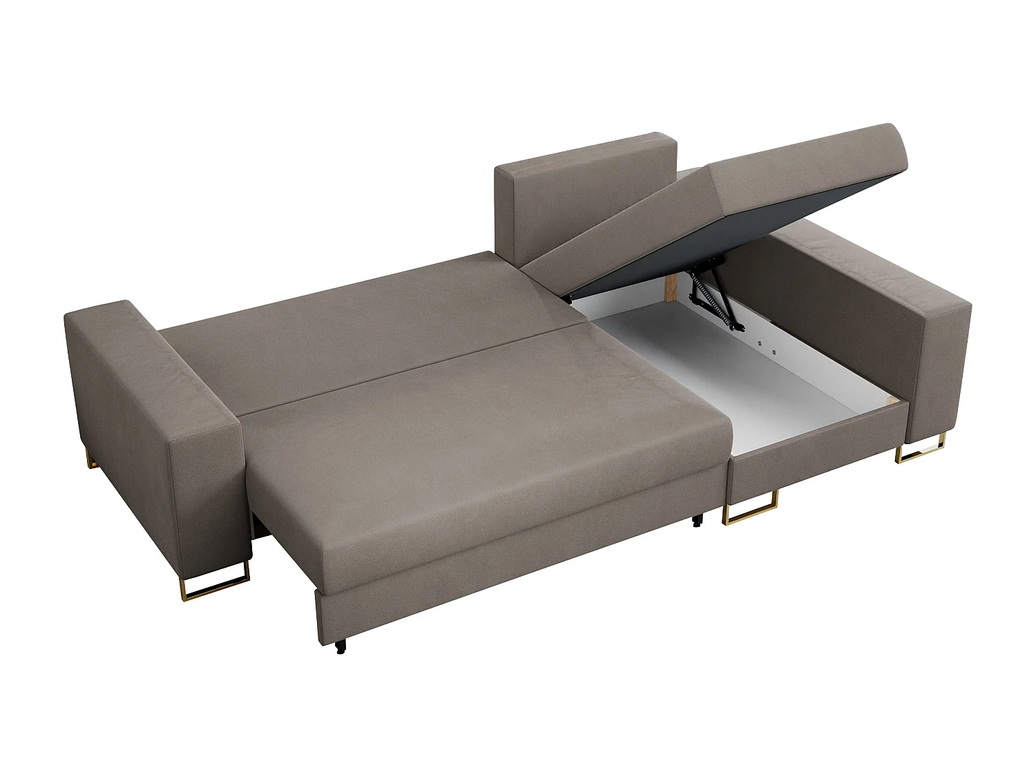 Ecksofa DORIAN - schlaffunktion und Bettkasten, lose Kissen - Hellbraun Velvet