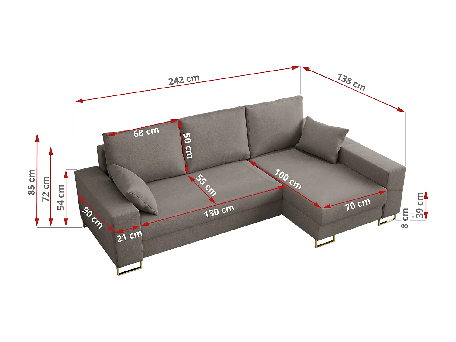 Ecksofa DORIAN - schlaffunktion und Bettkasten, lose Kissen - Hellbraun Velvet