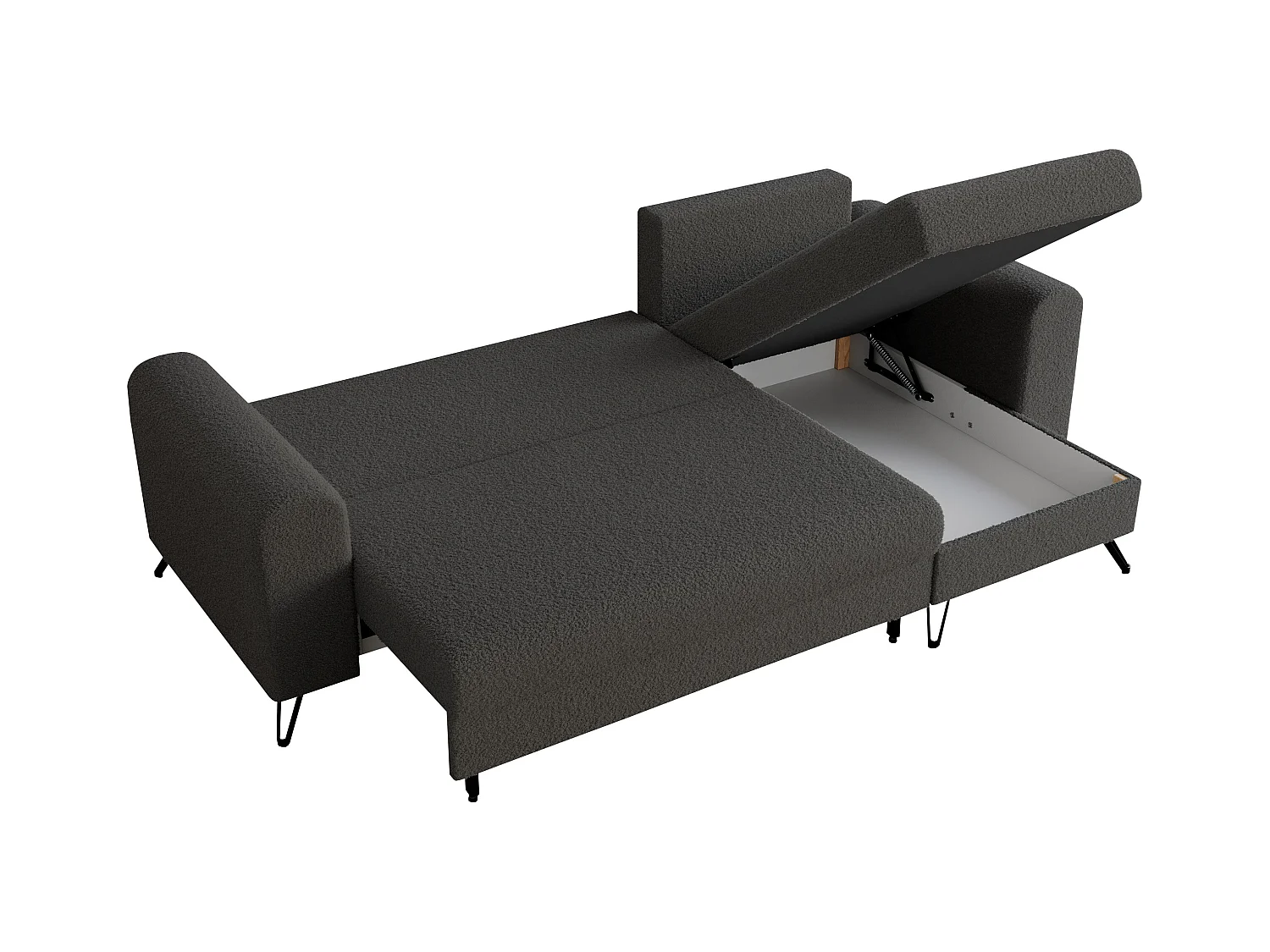 Ecksofa HUGO - L-Form mit Schlaffunktion, lose Kissen - Dunkelgrau Boucle