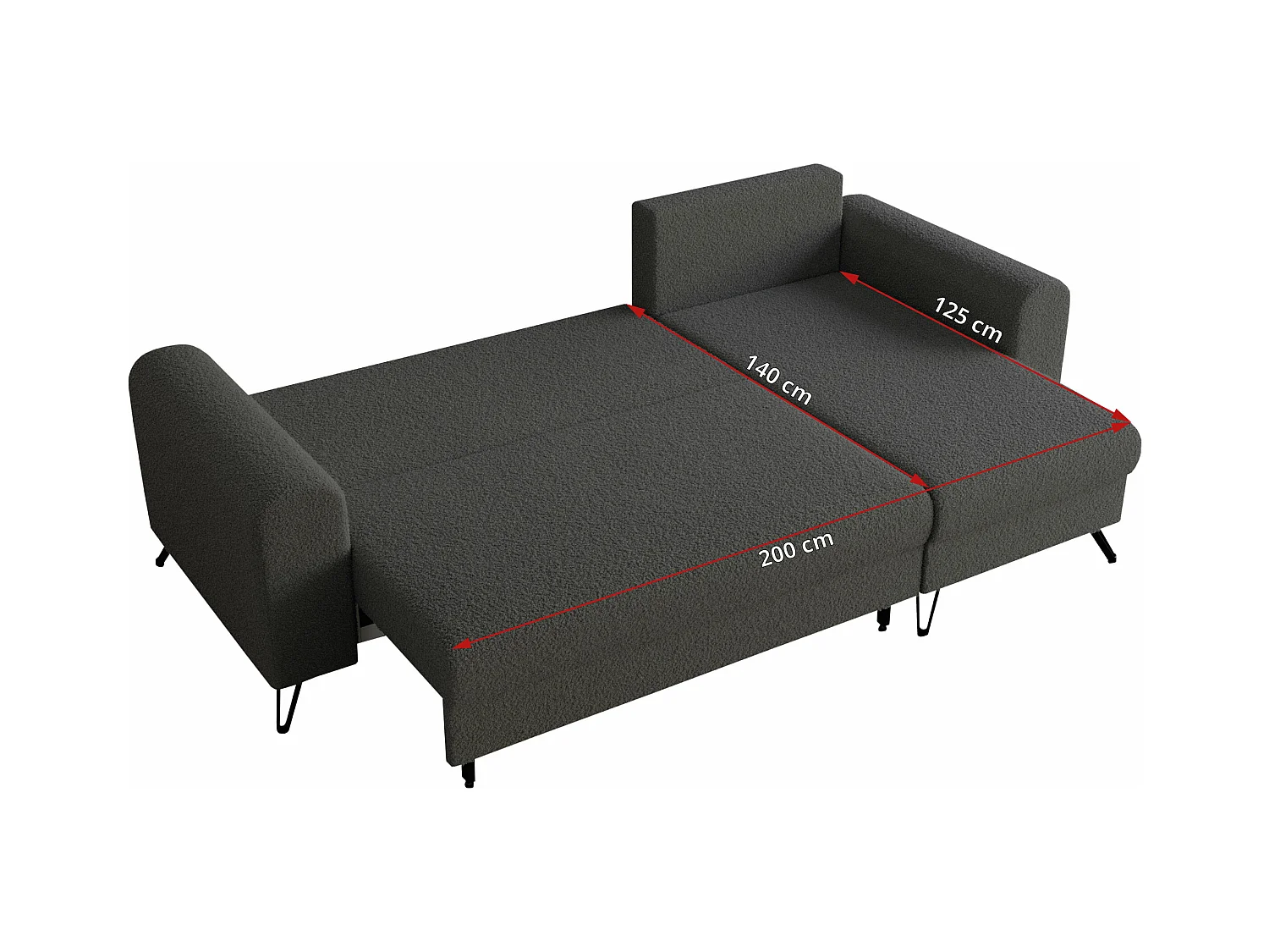 Ecksofa HUGO - L-Form mit Schlaffunktion, lose Kissen - Dunkelgrau Boucle