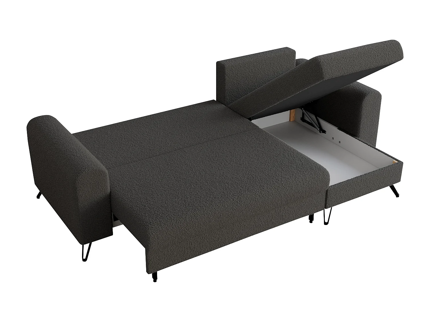 Ecksofa HUGO - L-Form mit Schlaffunktion, lose Kissen - Dunkelgrau Boucle