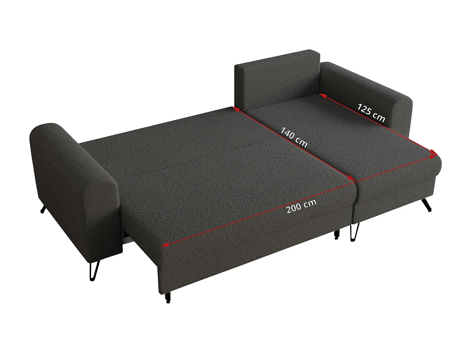 Ecksofa HUGO - L-Form mit Schlaffunktion, lose Kissen - Dunkelgrau Boucle