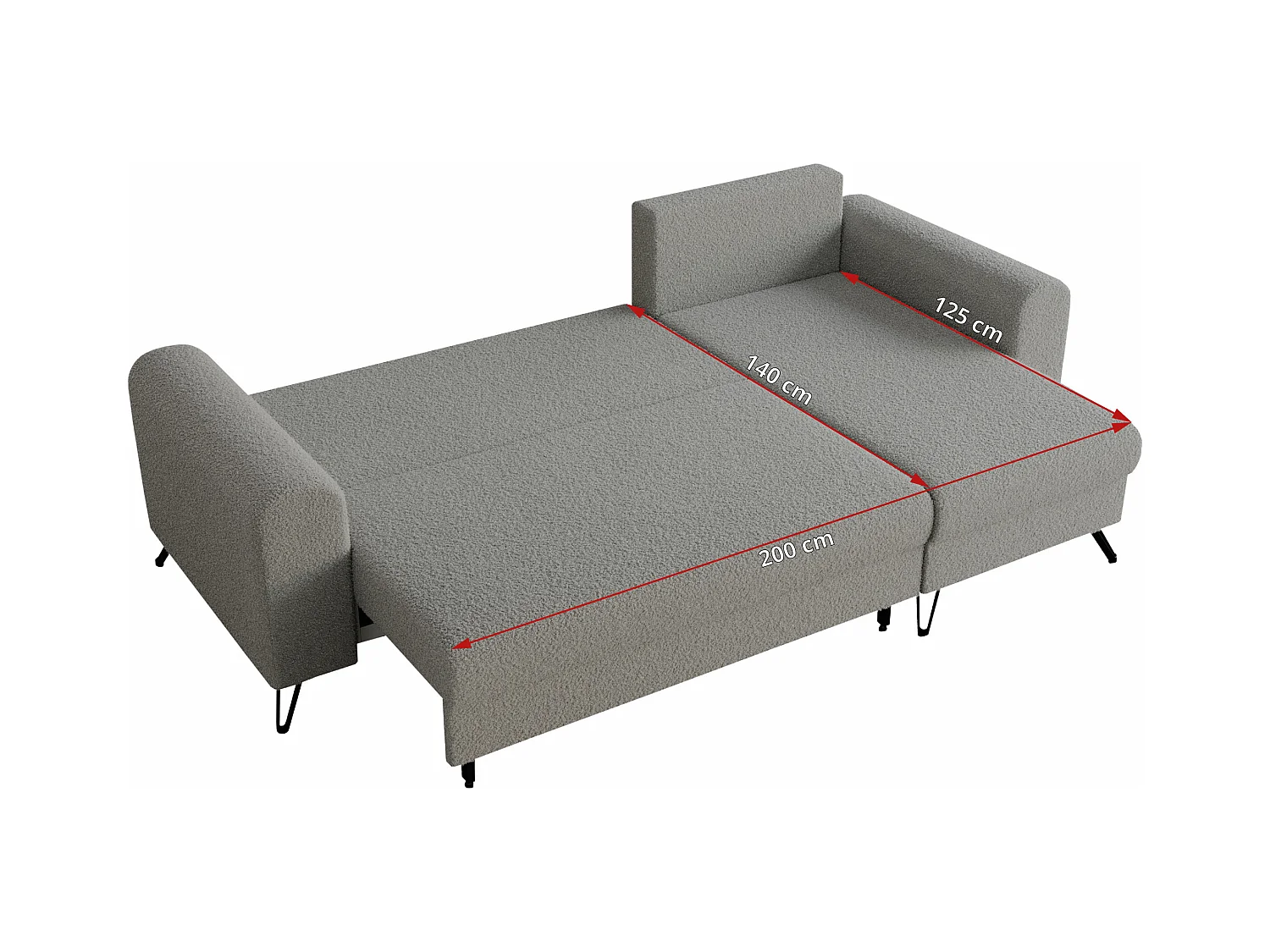Ecksofa HUGO - L-Form mit Schlaffunktion, lose Kissen - Hellgrau Boucle