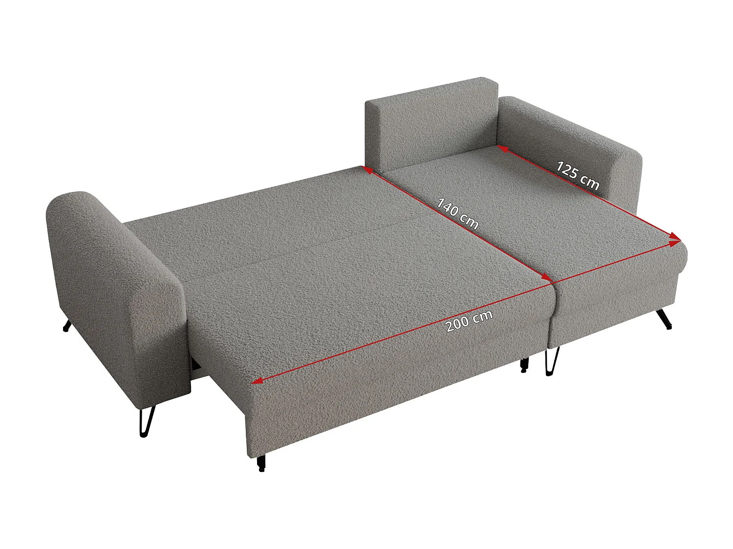 Ecksofa HUGO - L-Form mit Schlaffunktion, lose Kissen - Hellgrau Boucle