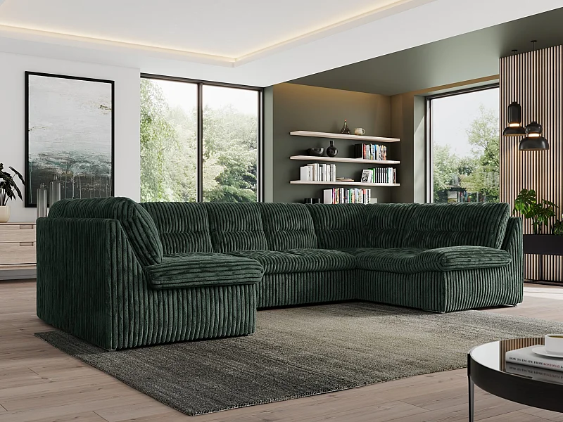 Ecksofa MORBIDO U, XXL Wohnlandschaft mit schlaffunktion - Grün Cord