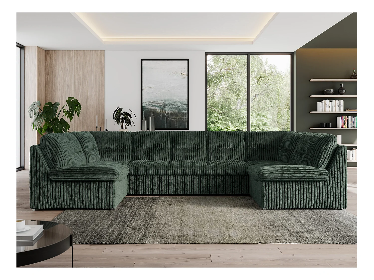 Ecksofa MORBIDO U, XXL Wohnlandschaft mit schlaffunktion - Grün Cord