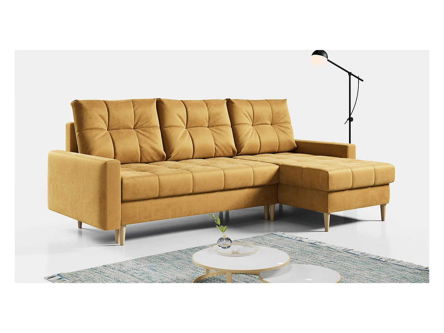 Ecksofa ASTRA - skandinavisch L-förmige Ecke, schlaffunktion - Gelb Velvet