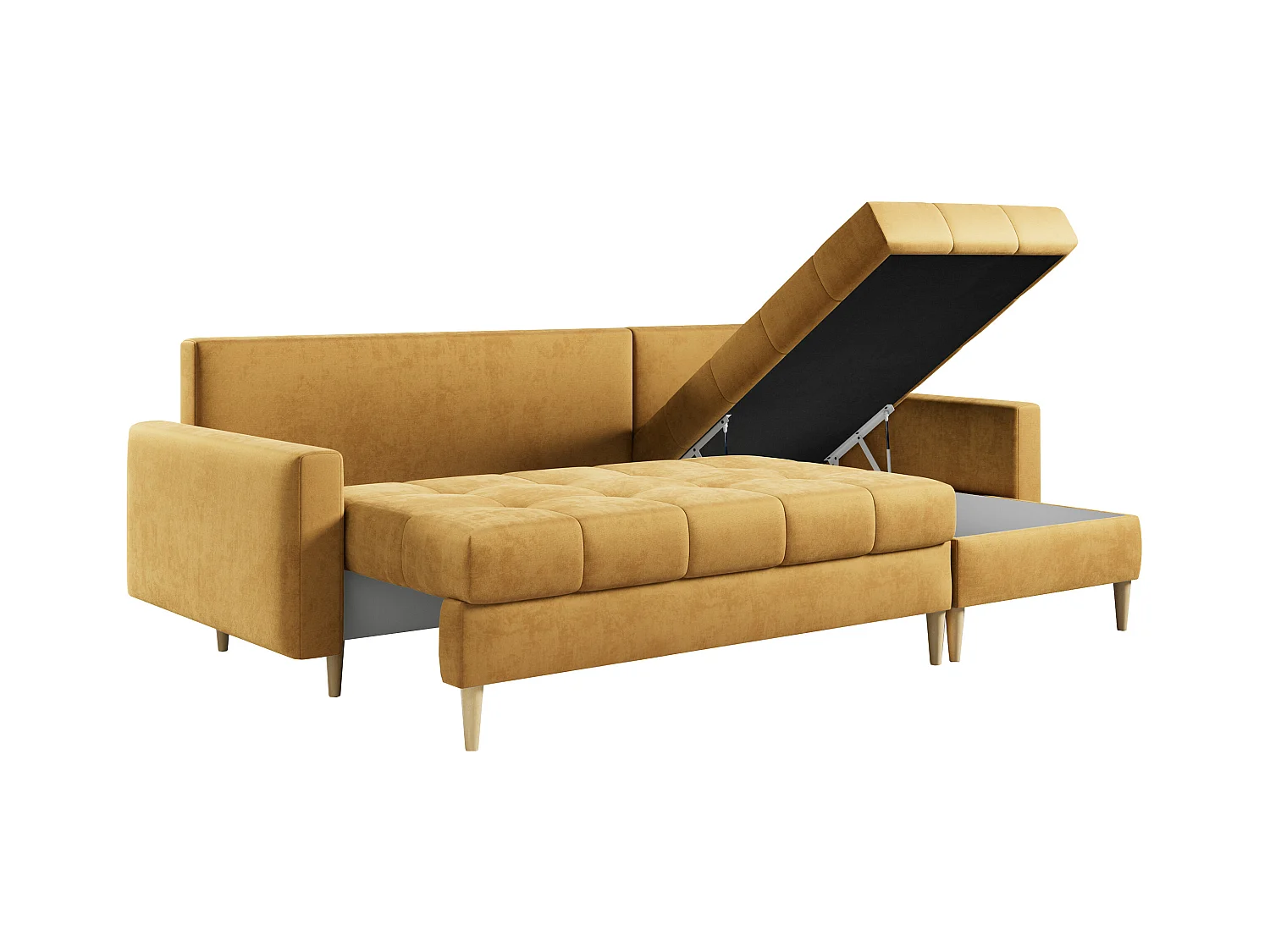 Ecksofa ASTRA - skandinavisch L-förmige Ecke, schlaffunktion - Gelb Velvet