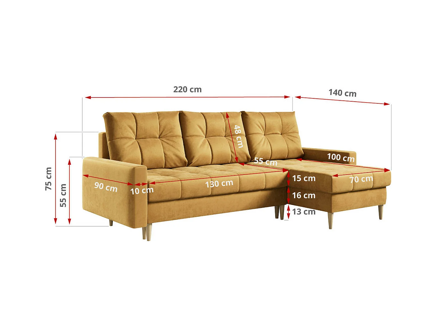 Ecksofa ASTRA - skandinavisch L-förmige Ecke, schlaffunktion - Gelb Velvet