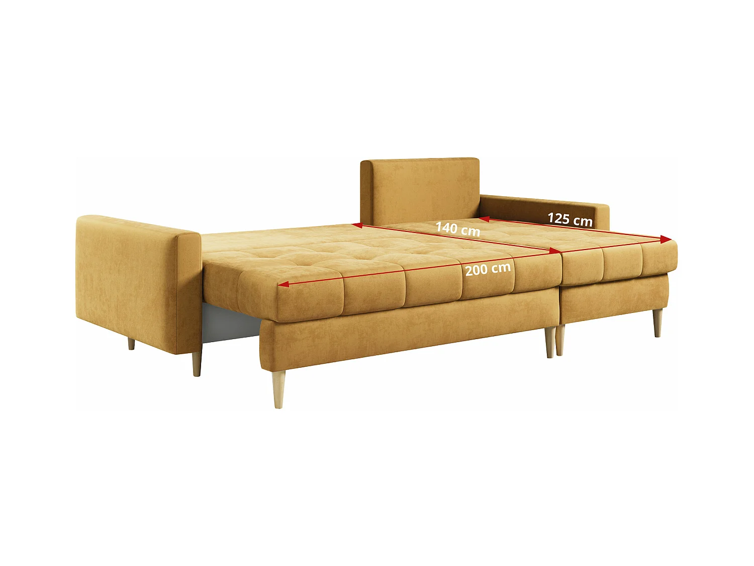 Ecksofa ASTRA - skandinavisch L-förmige Ecke, schlaffunktion - Gelb Velvet