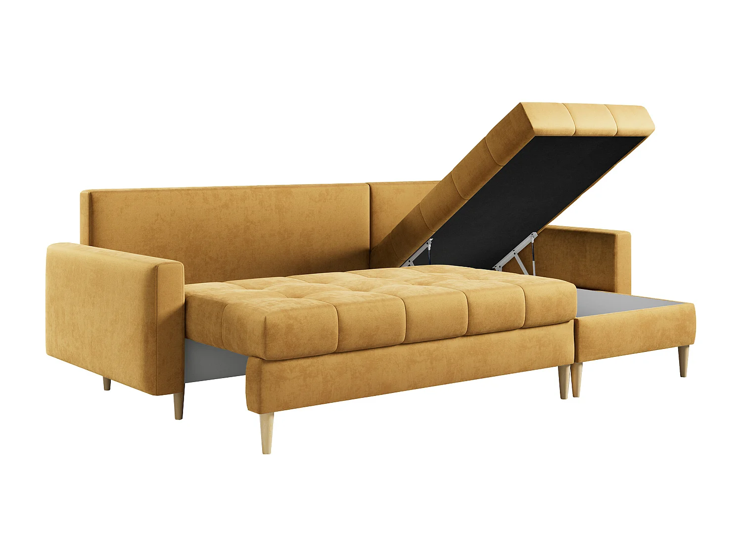 Ecksofa ASTRA - skandinavisch L-förmige Ecke, schlaffunktion - Gelb Velvet