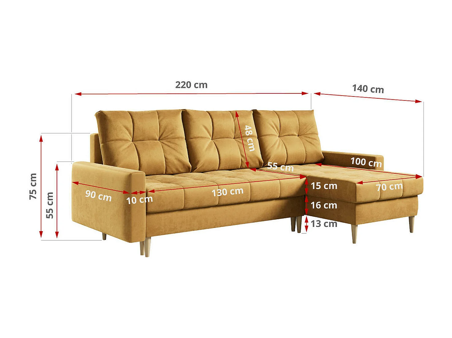 Ecksofa ASTRA - skandinavisch L-förmige Ecke, schlaffunktion - Gelb Velvet