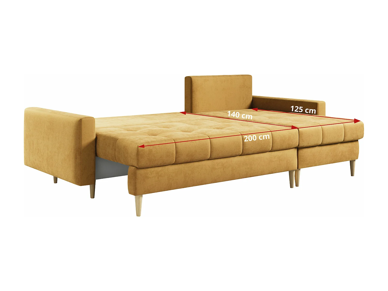 Ecksofa ASTRA - skandinavisch L-förmige Ecke, schlaffunktion - Gelb Velvet