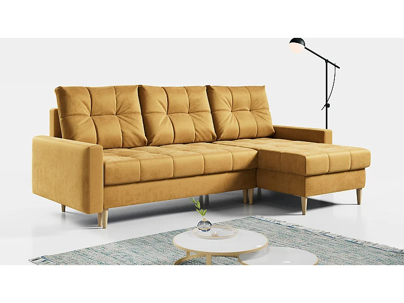 Ecksofa ASTRA - skandinavisch L-förmige Ecke, schlaffunktion - Gelb Velvet