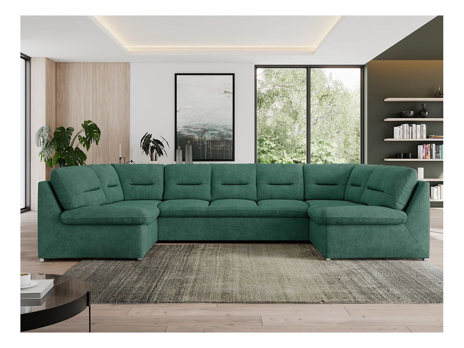 Ecksofa MORBIDO U, XXL Wohnlandschaft mit schlaffunktion - Grün Stukture