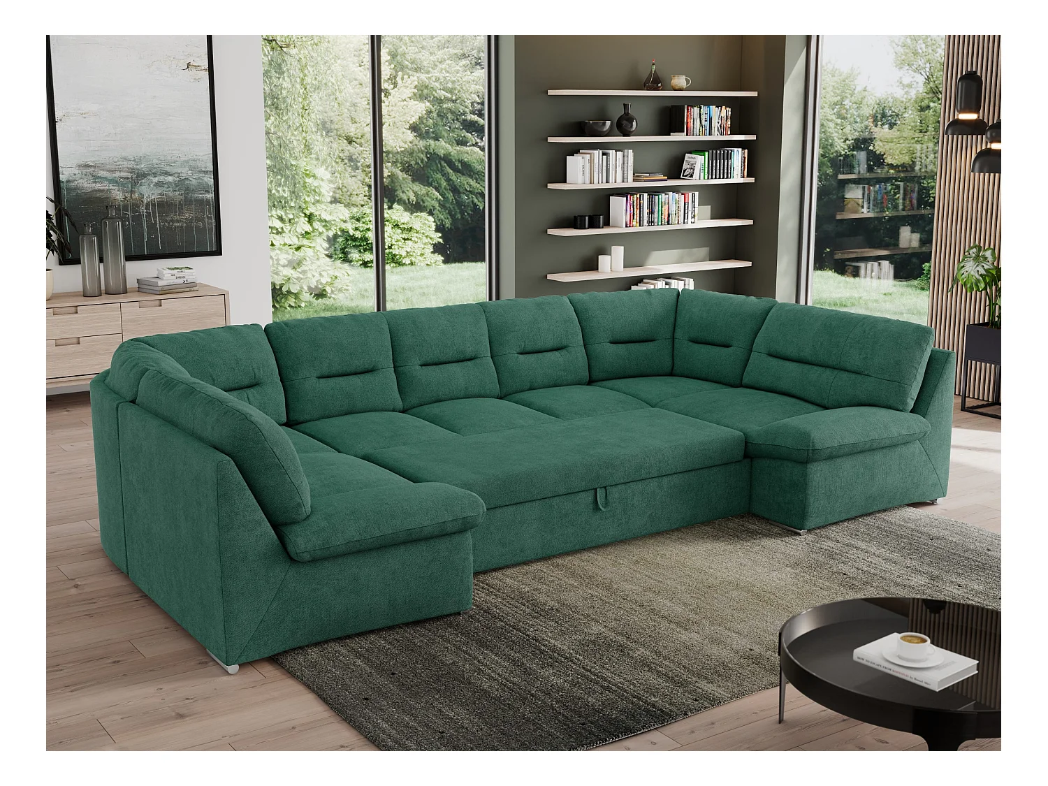 Ecksofa MORBIDO U, XXL Wohnlandschaft mit schlaffunktion - Grün Stukture