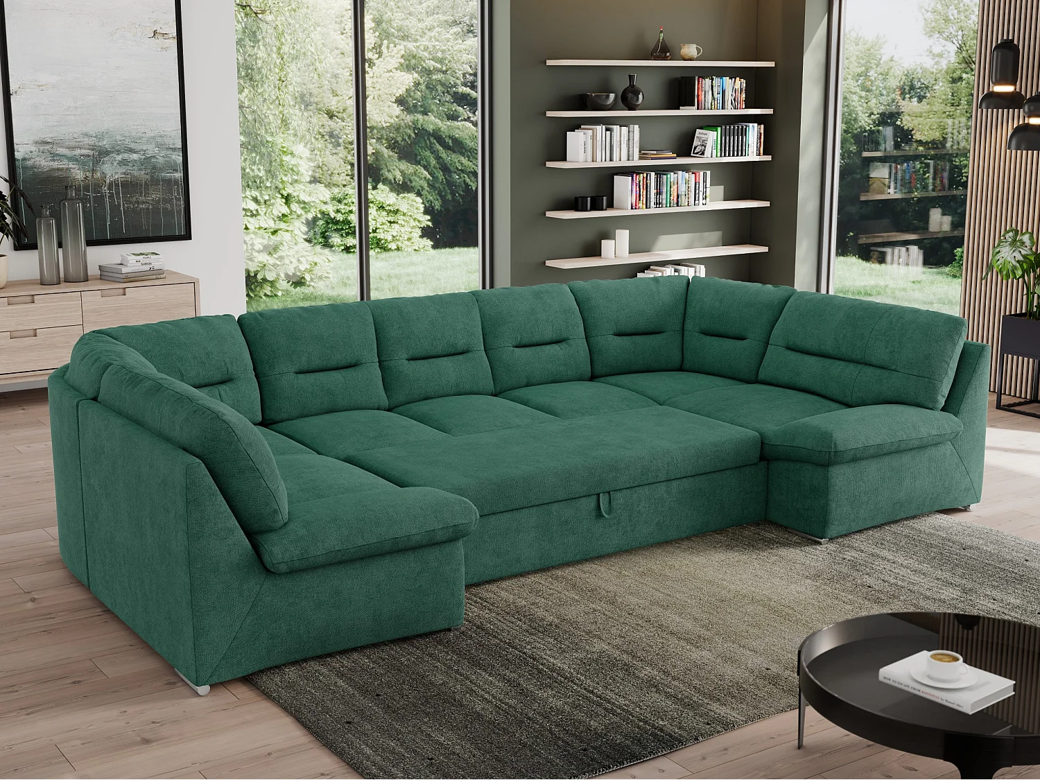 Ecksofa MORBIDO U, XXL Wohnlandschaft mit schlaffunktion - Grün Stukture