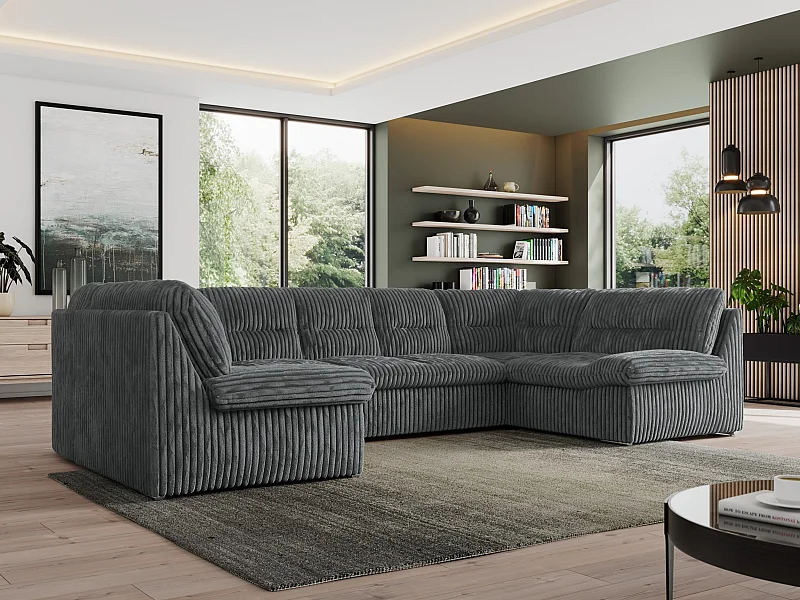 Ecksofa MORBIDO U, XXL Wohnlandschaft mit schlaffunktion - Dunkelgrau Cord