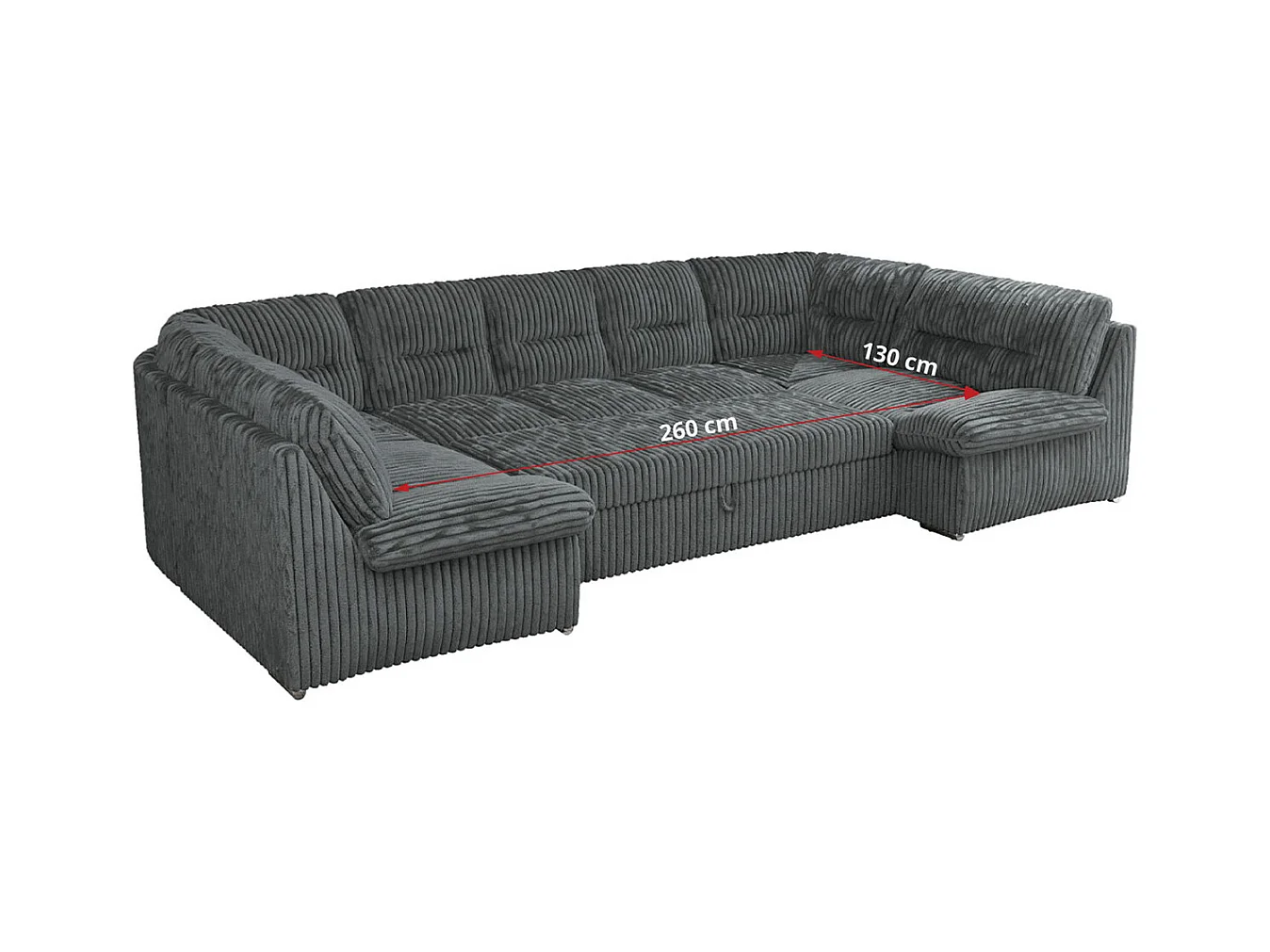 Ecksofa MORBIDO U, XXL Wohnlandschaft mit schlaffunktion - Dunkelgrau Cord