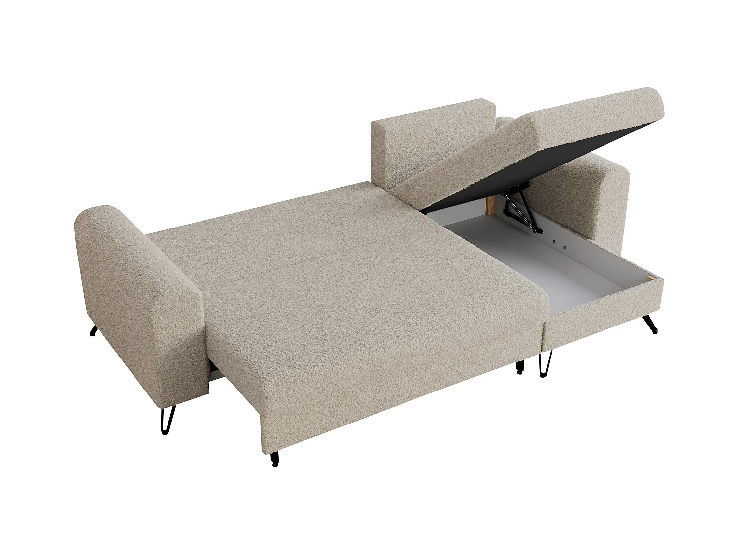 Ecksofa HUGO - L-Form mit Schlaffunktion, lose Kissen - Beige Boucle