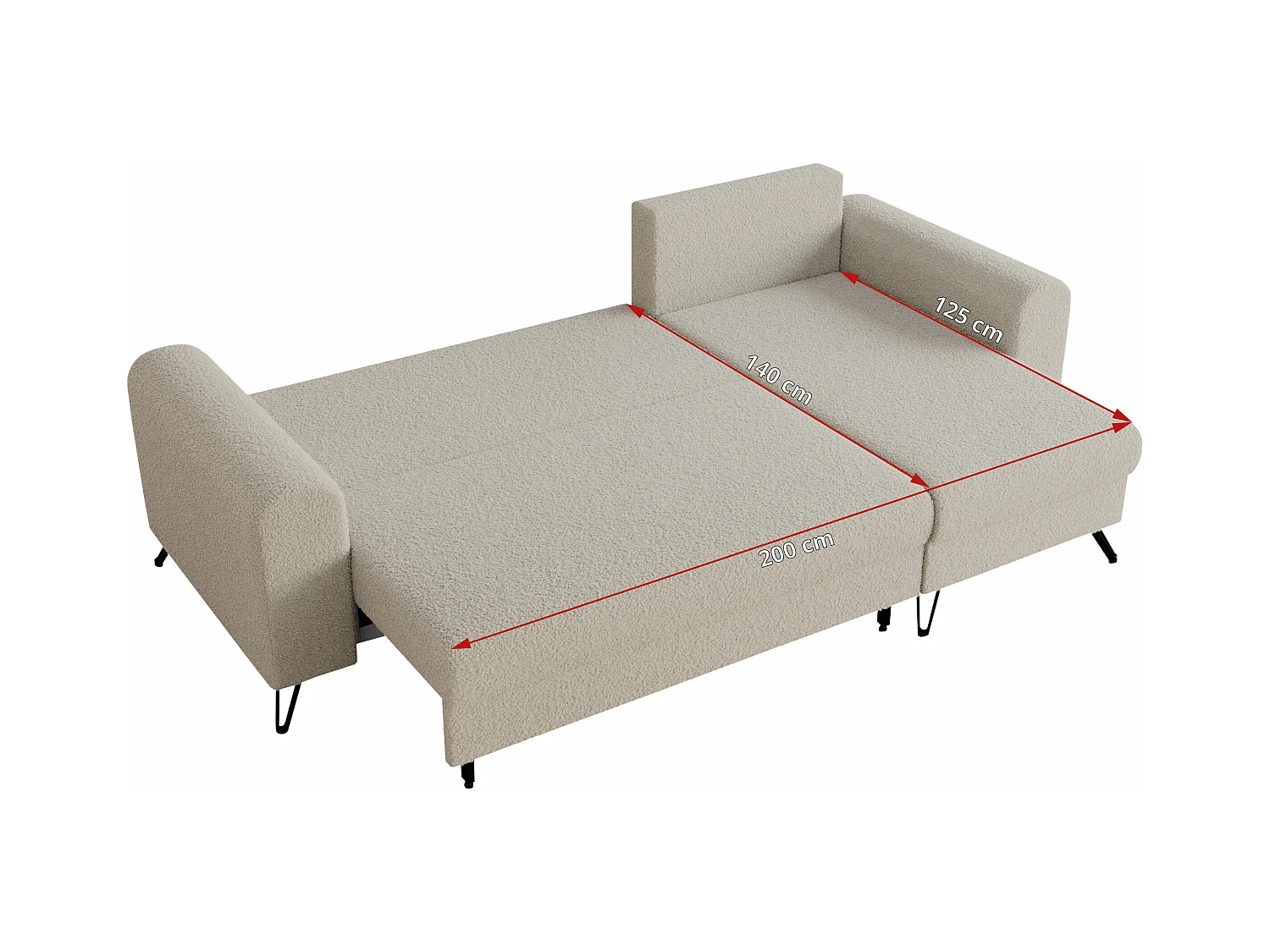 Ecksofa HUGO - L-Form mit Schlaffunktion, lose Kissen - Beige Boucle