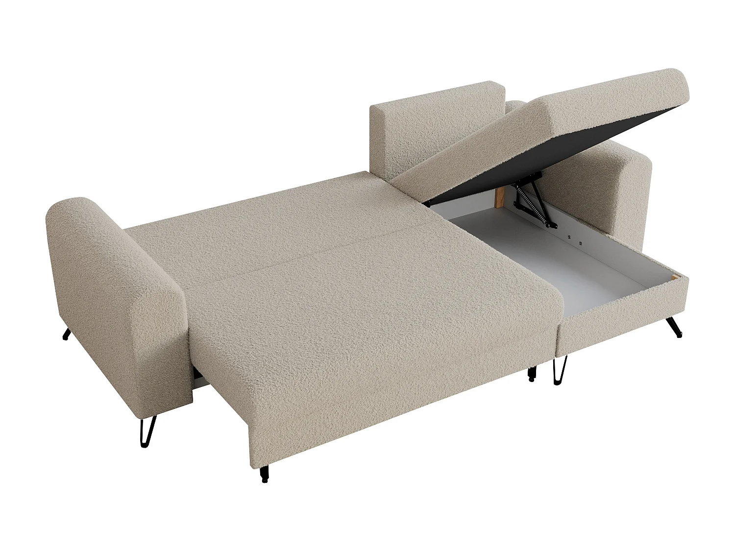 Ecksofa HUGO - L-Form mit Schlaffunktion, lose Kissen - Beige Boucle