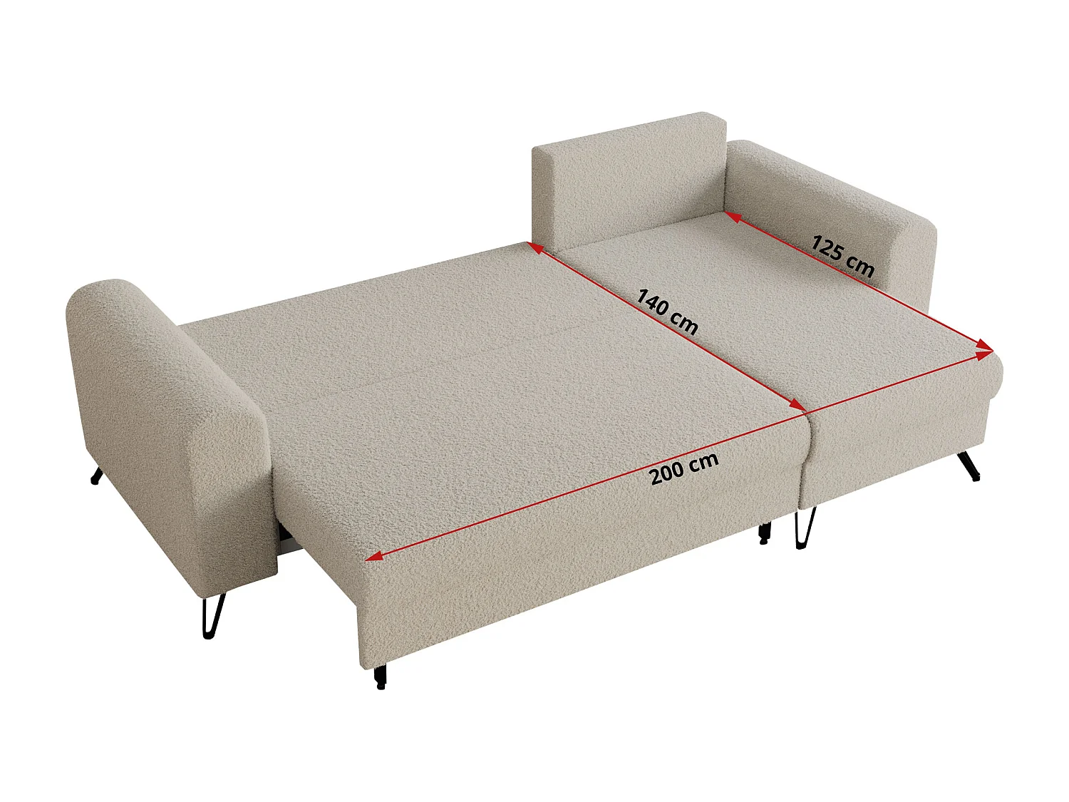 Ecksofa HUGO - L-Form mit Schlaffunktion, lose Kissen - Beige Boucle