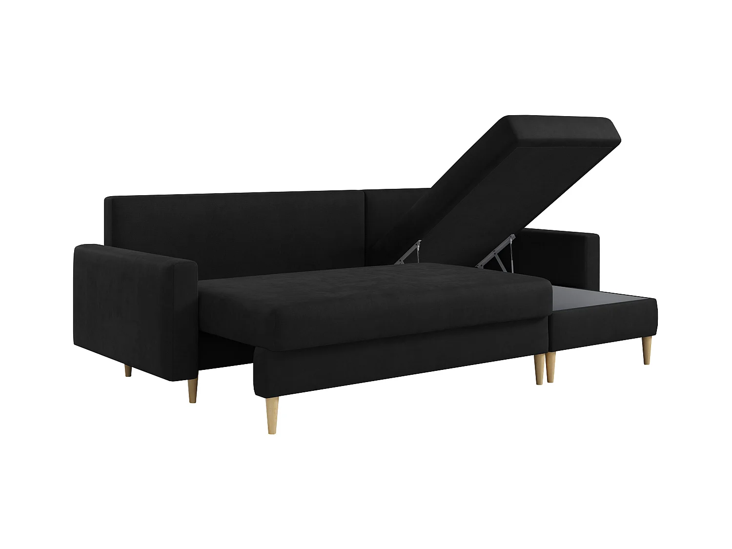 Ecksofa Universal - mit schlaffunktion und Bettkästen - Schwarz Velvet - LANG
