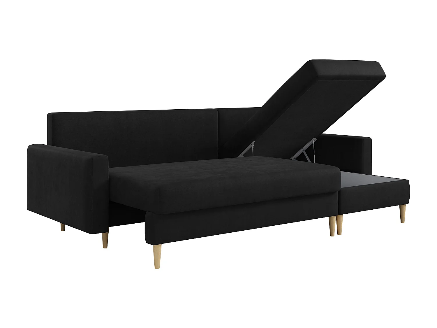 Ecksofa Universal - mit schlaffunktion und Bettkästen - Schwarz Velvet - LANG