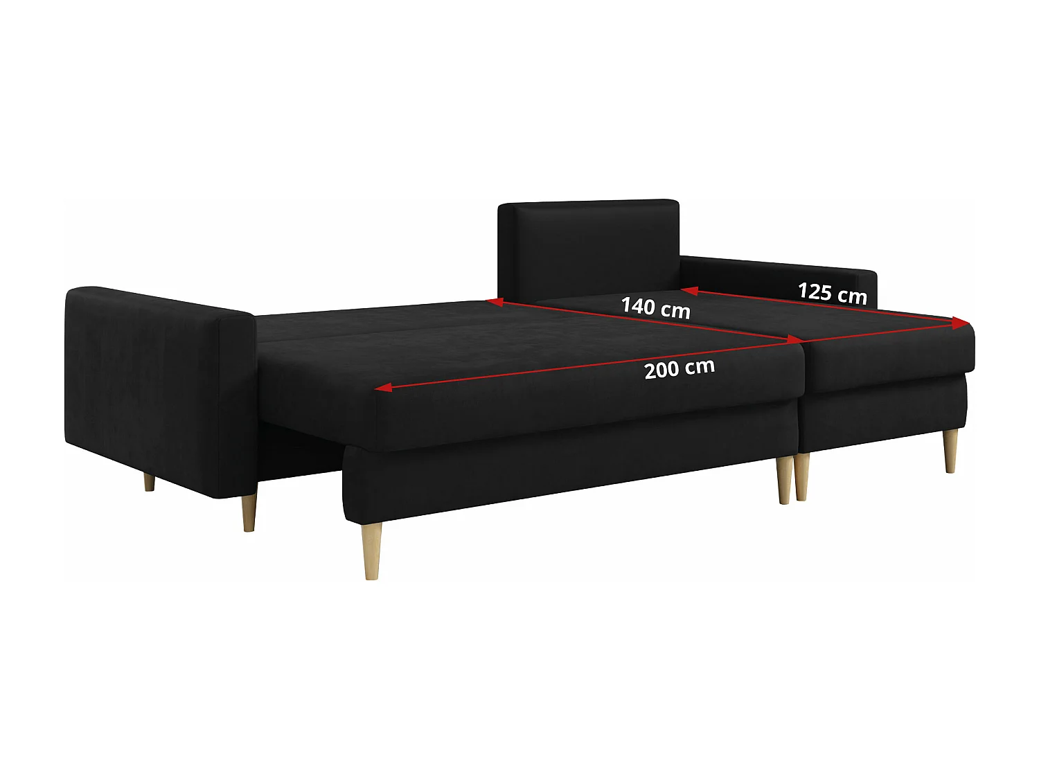 Ecksofa Universal - mit schlaffunktion und Bettkästen - Schwarz Velvet - LANG