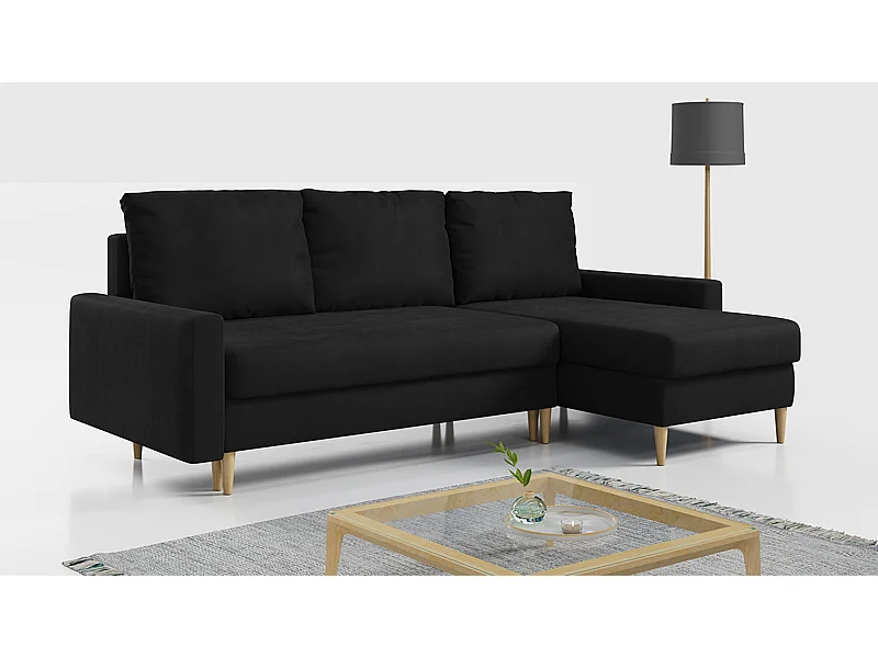 Ecksofa Universal - mit schlaffunktion und Bettkästen - Schwarz Velvet - LANG
