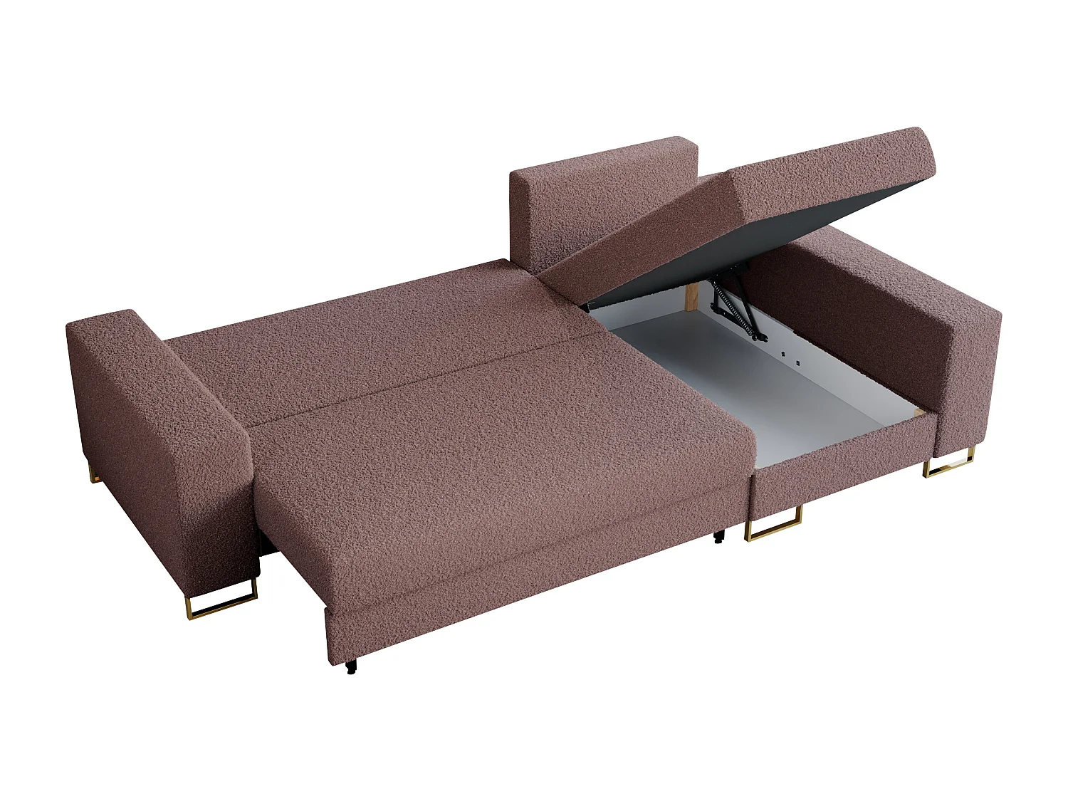 Ecksofa DORIAN - schlaffunktion und Bettkasten, lose Kissen - Rosa Boucle