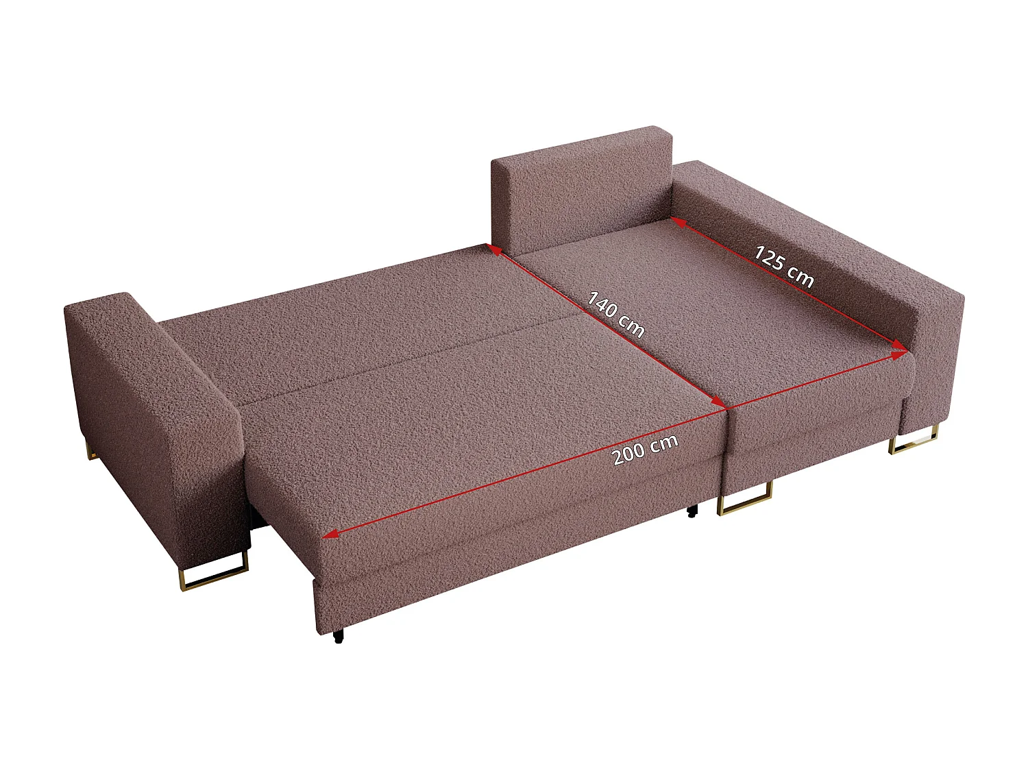 Ecksofa DORIAN - schlaffunktion und Bettkasten, lose Kissen - Rosa Boucle