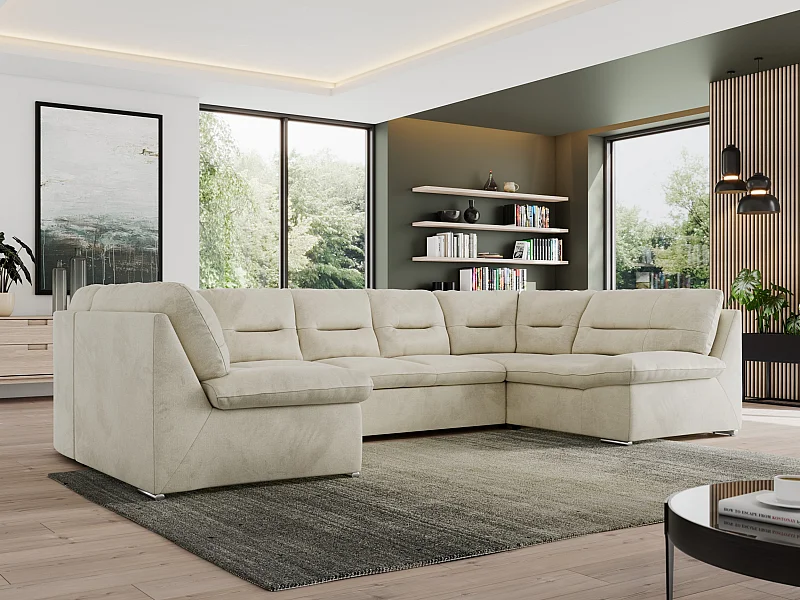 Ecksofa MORBIDO U, XXL Wohnlandschaft mit schlaffunktion - Beige Velvet