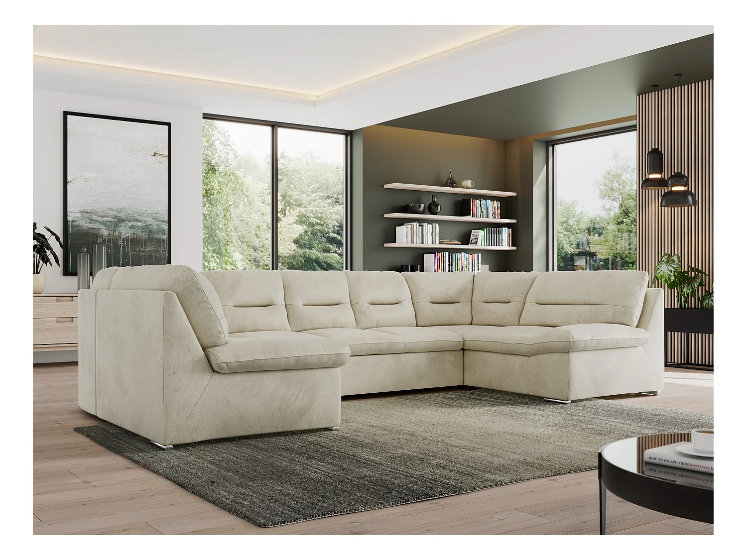 Ecksofa MORBIDO U, XXL Wohnlandschaft mit schlaffunktion - Beige Velvet