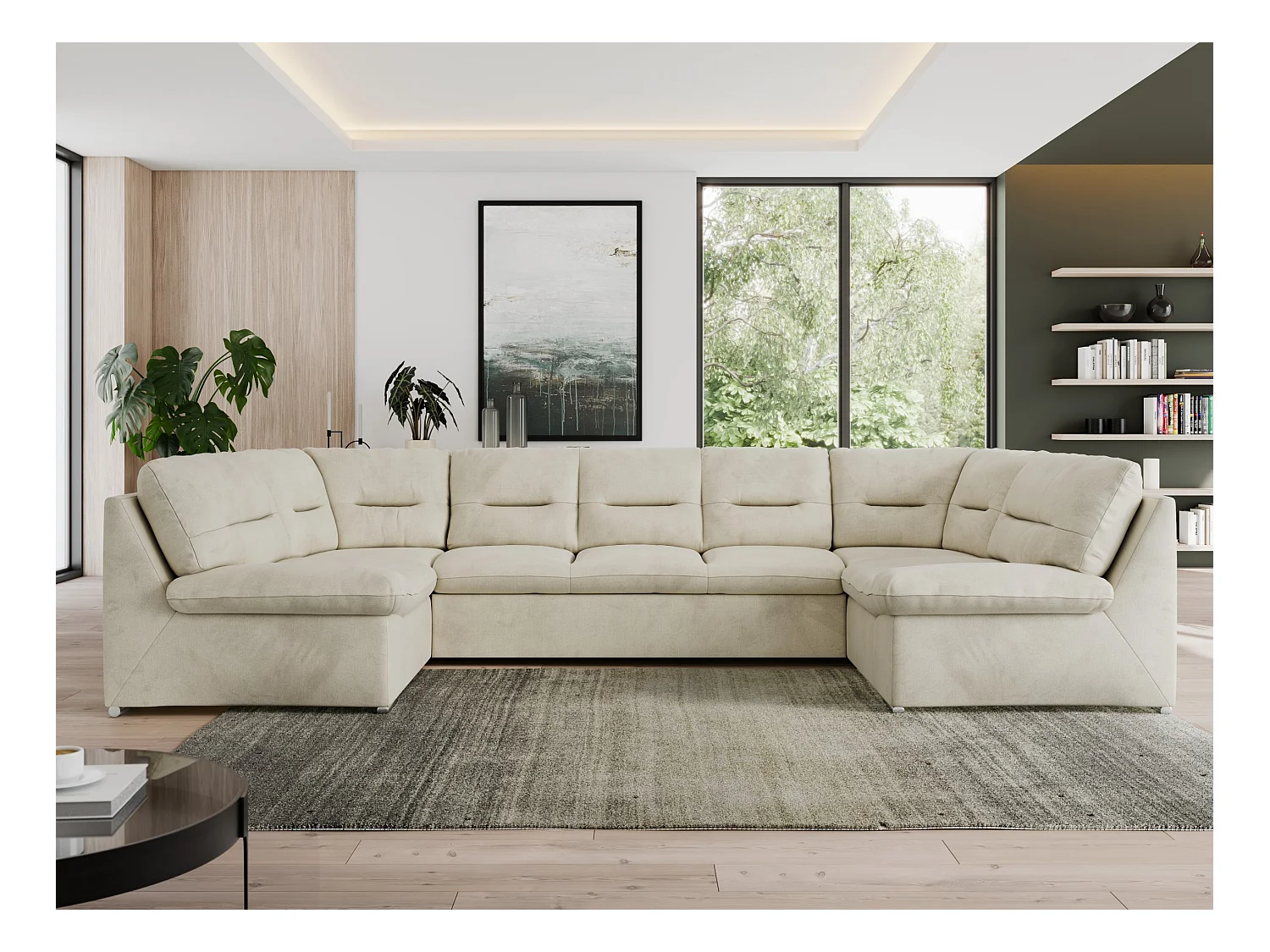 Ecksofa MORBIDO U, XXL Wohnlandschaft mit schlaffunktion - Beige Velvet