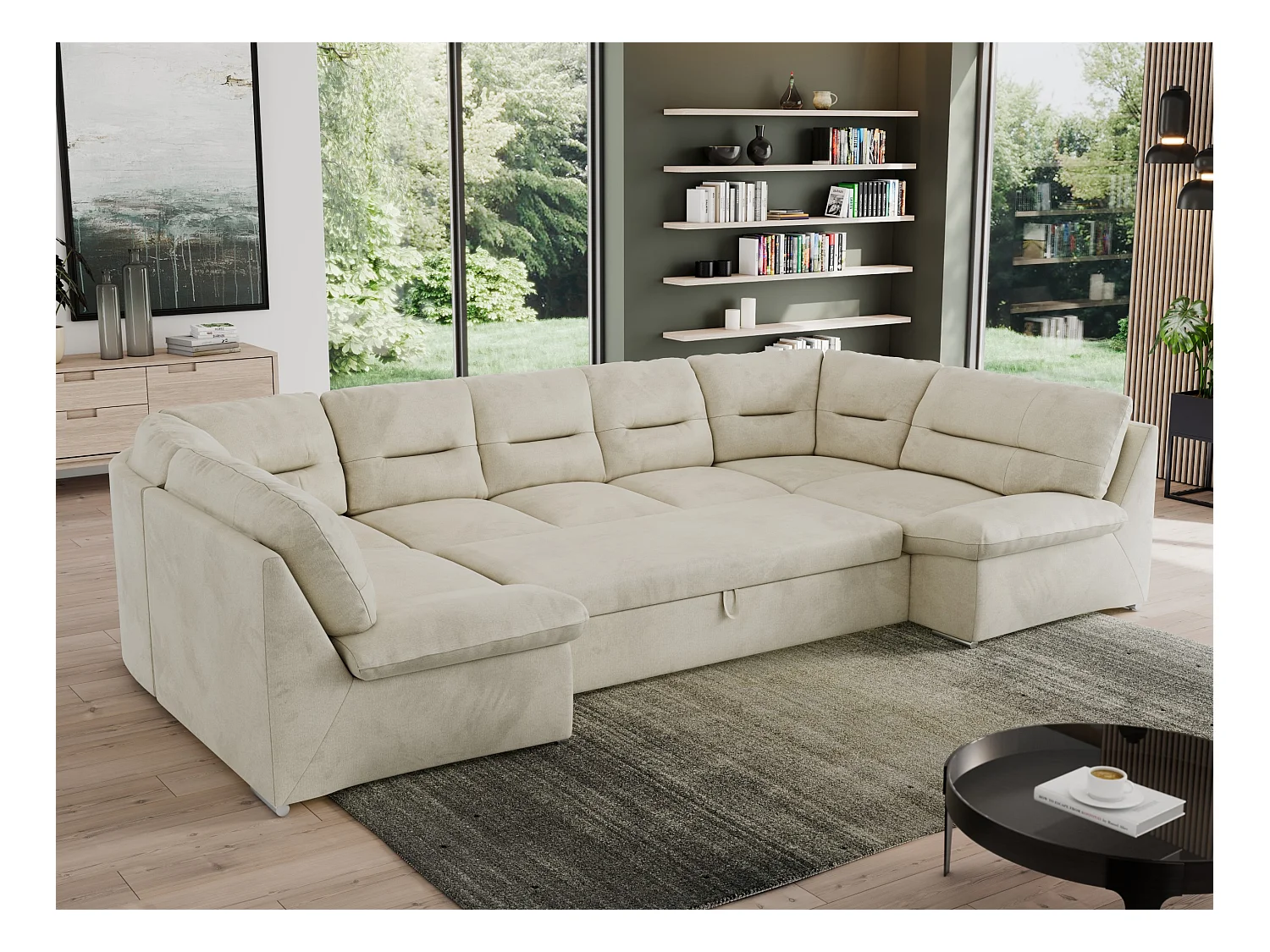 Ecksofa MORBIDO U, XXL Wohnlandschaft mit schlaffunktion - Beige Velvet