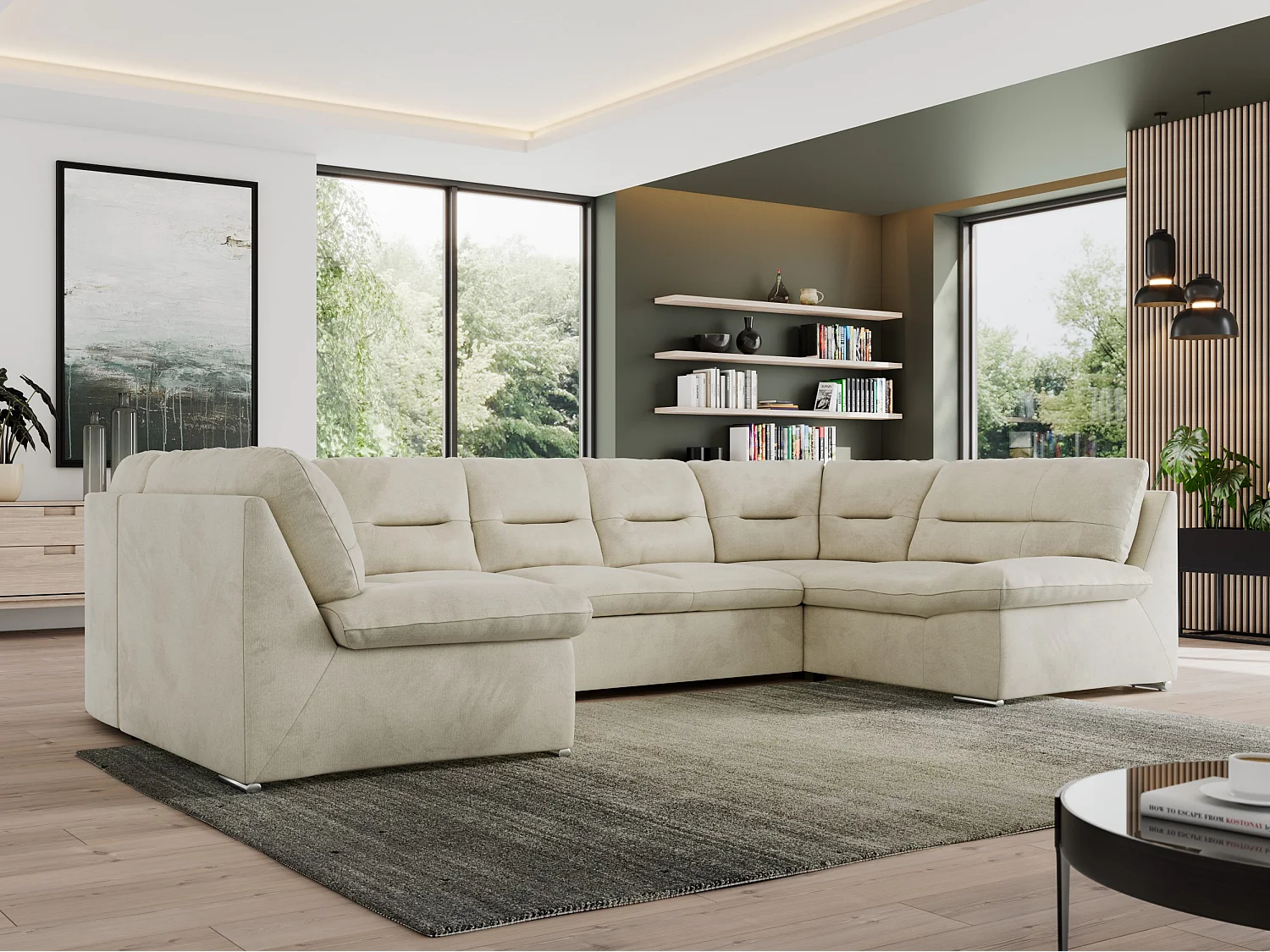 Ecksofa MORBIDO U, XXL Wohnlandschaft mit schlaffunktion - Beige Velvet