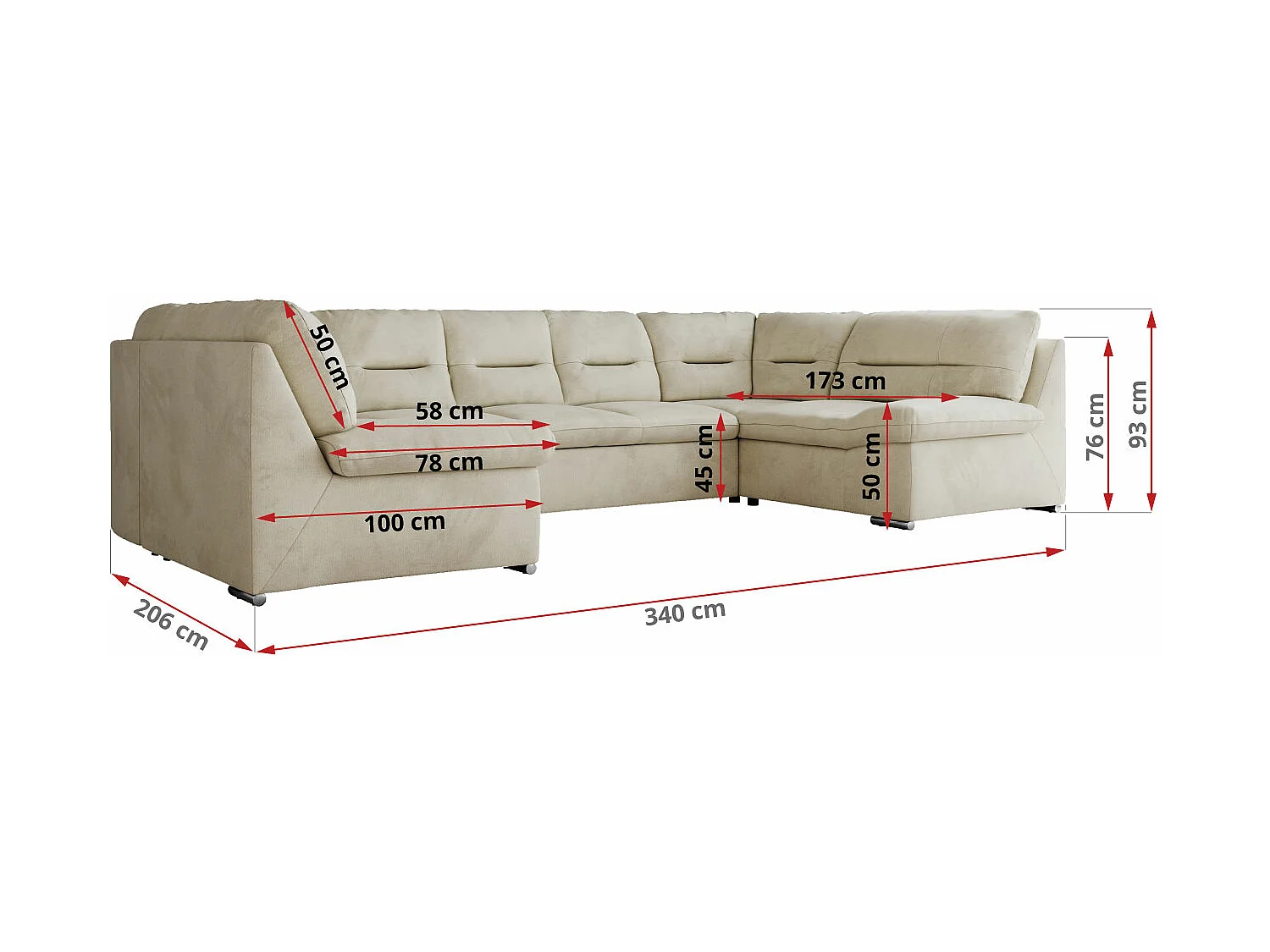 Ecksofa MORBIDO U, XXL Wohnlandschaft mit schlaffunktion - Beige Velvet